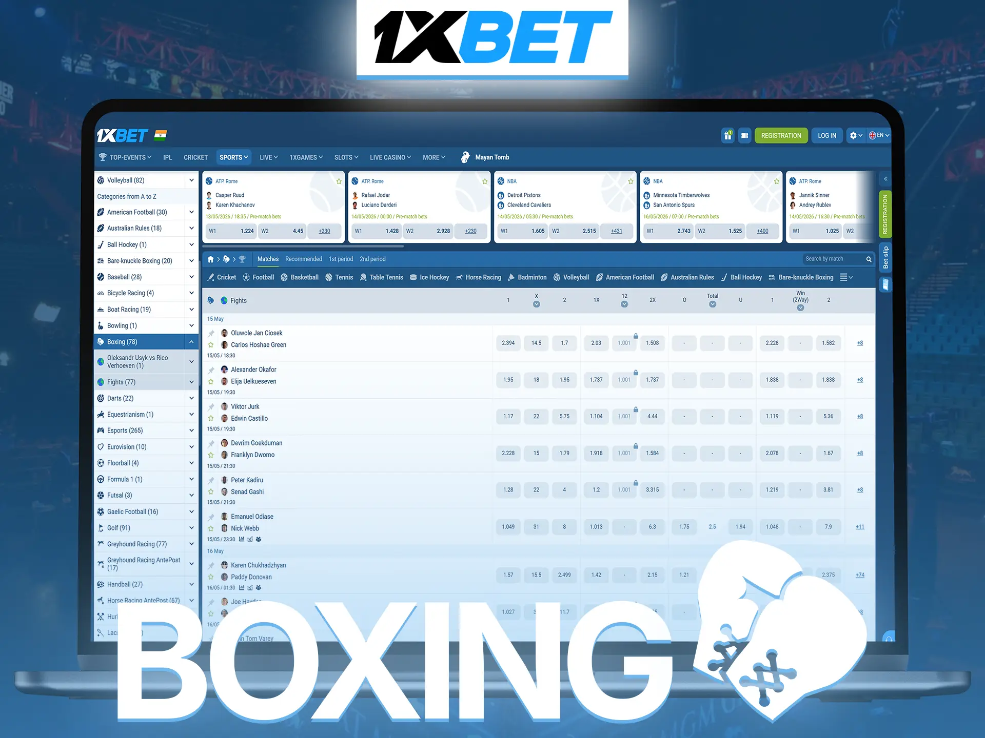 Experience the thrill of boxing sports betting with 1xBet.