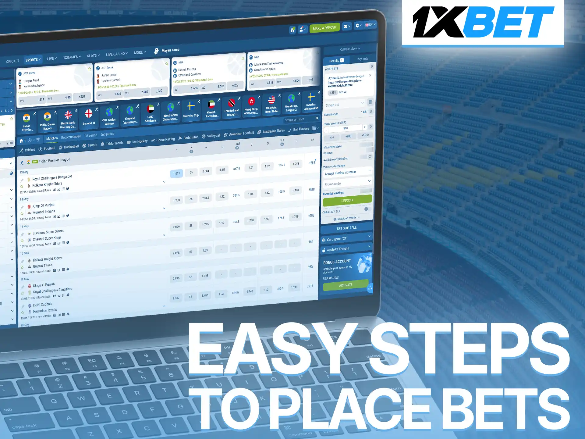 Follow our simple guide to place your sports bets at 1xBet.