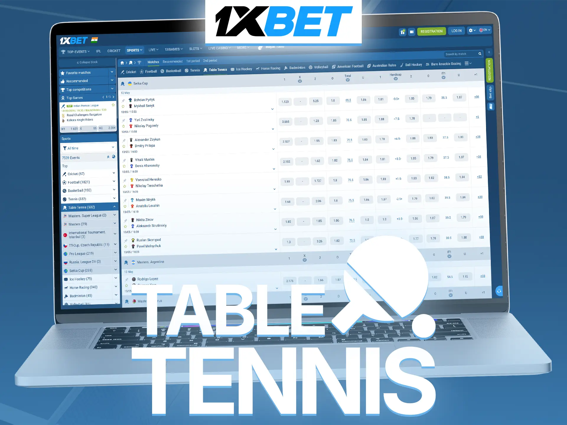 Engage in fast-paced table tennis sports betting action at 1xBet.