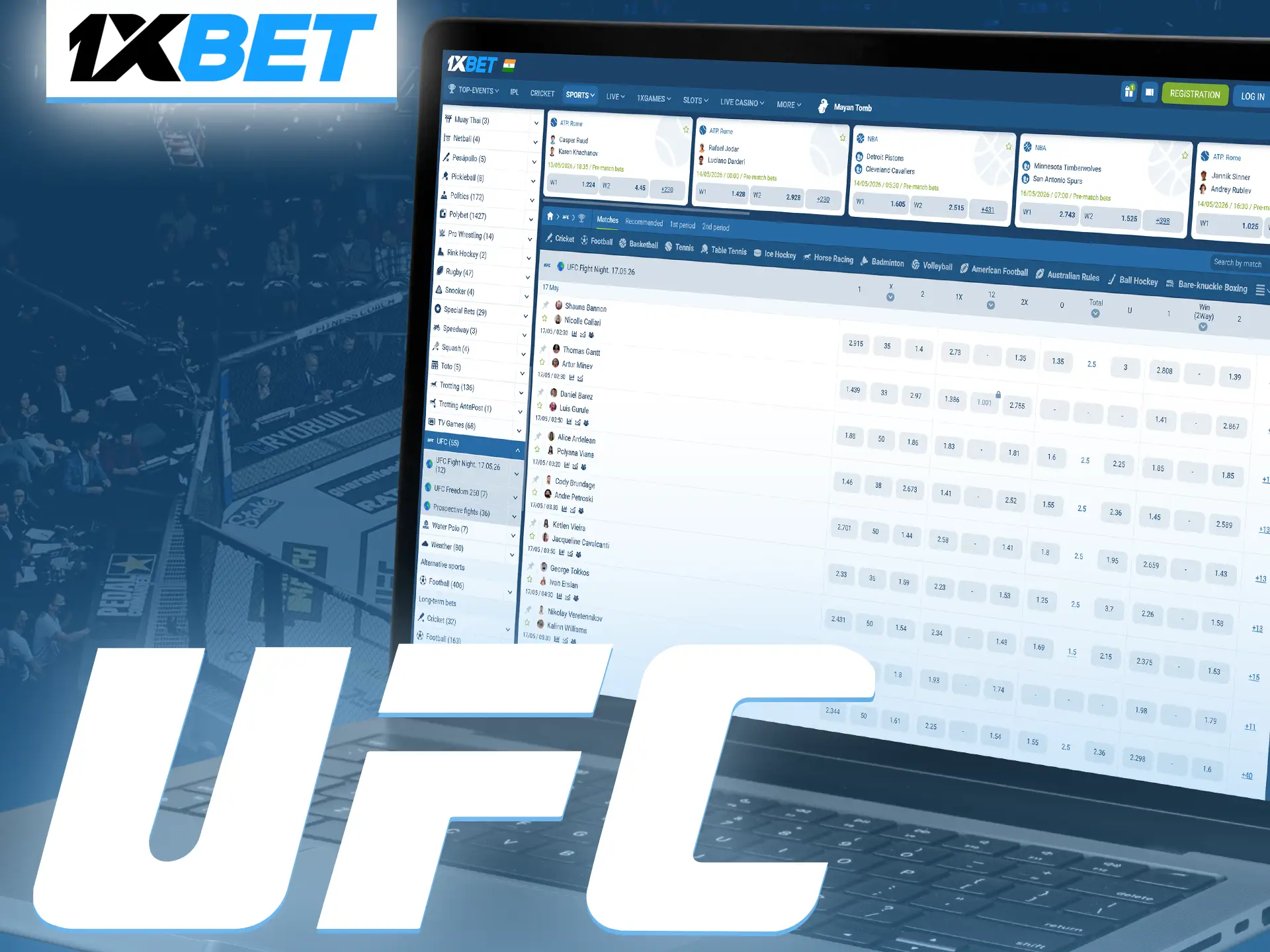 Place your winning UFC fighting sports bets on 1xBet.
