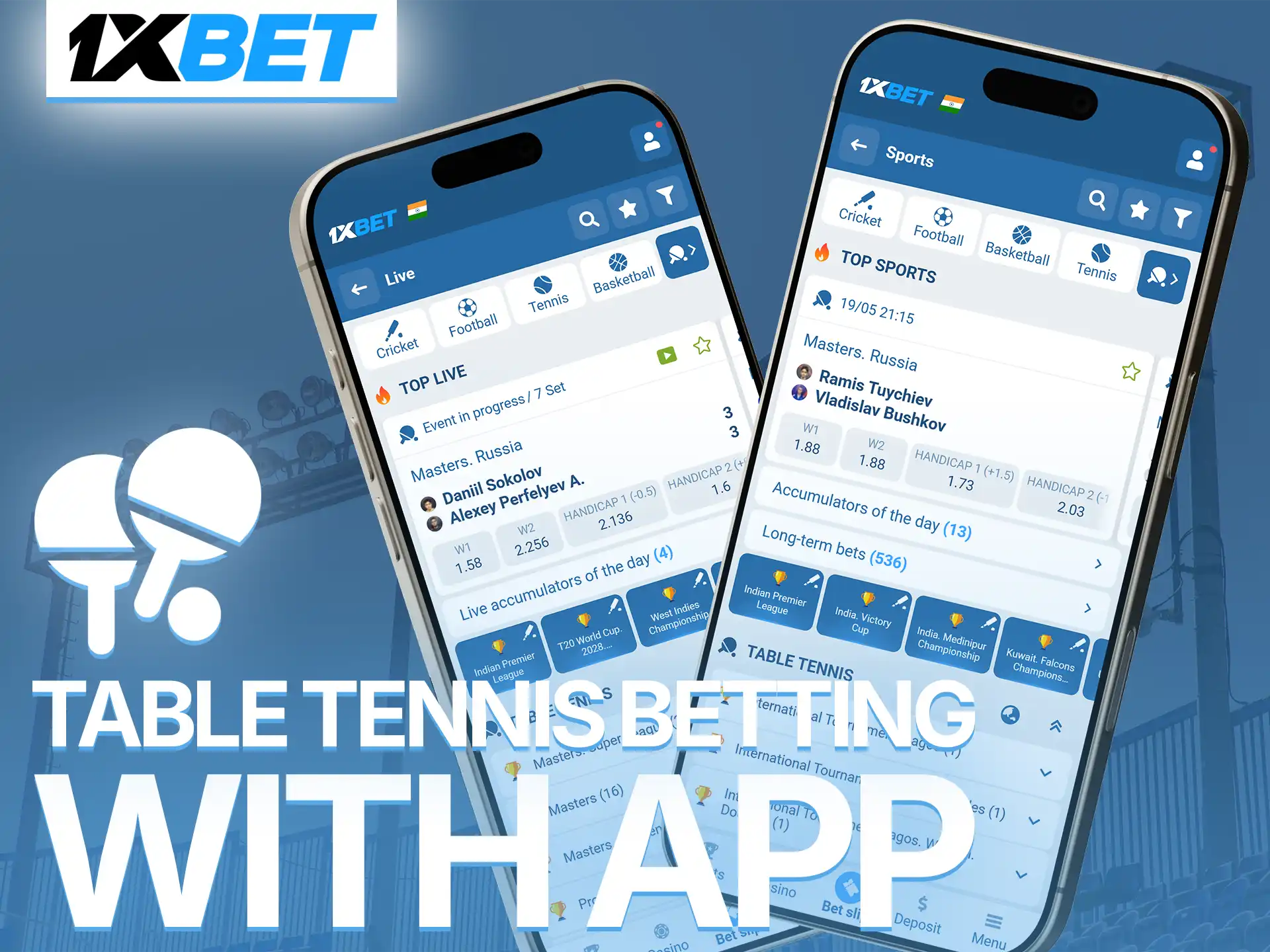Get the 1xBet app for seamless table tennis gambling on mobile.
