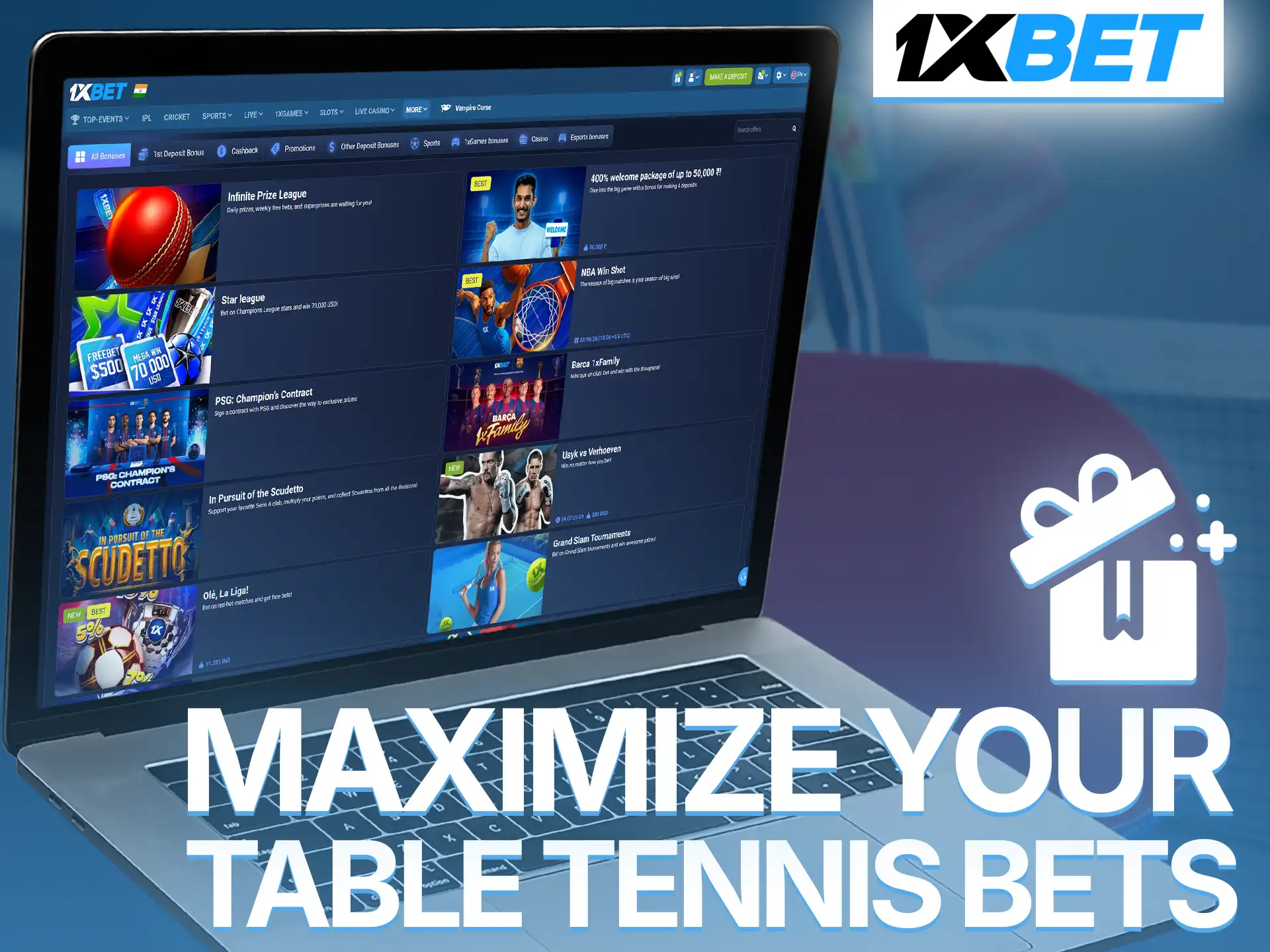 Activate generous bonuses to improve your table tennis predicted outcomes.