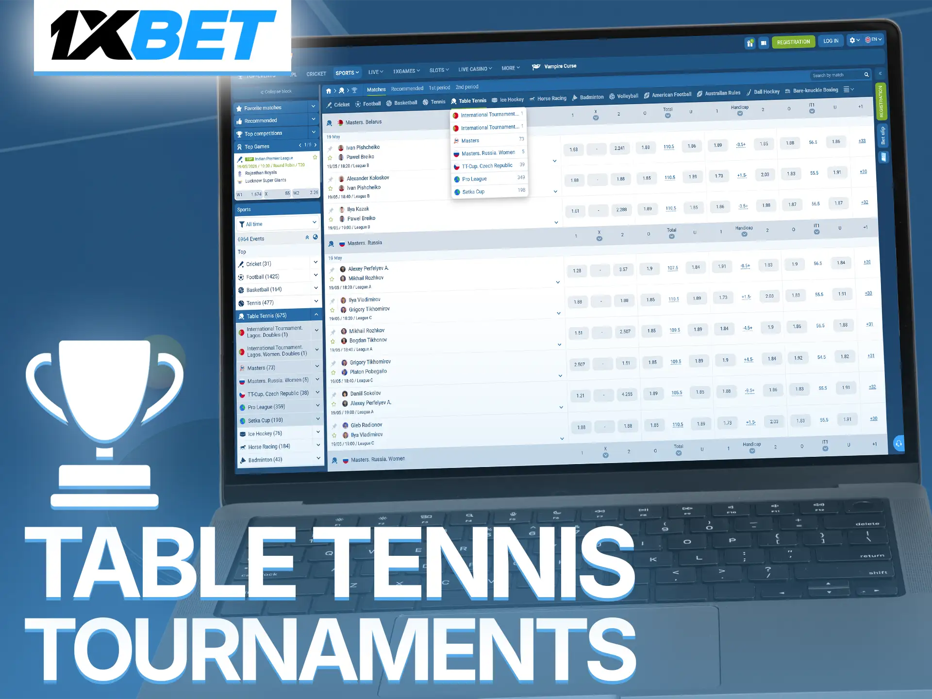 Bet on top table tennis tournaments and support your favorite players.