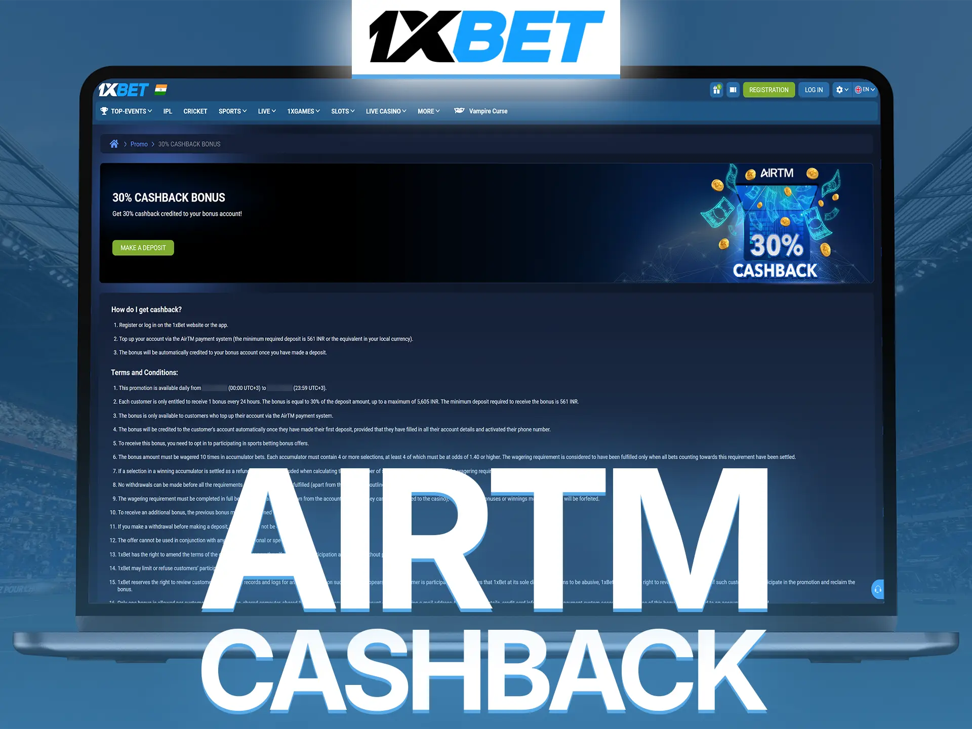 Deposit via AirTM and unlock regular tennis wagering cashbacks.
