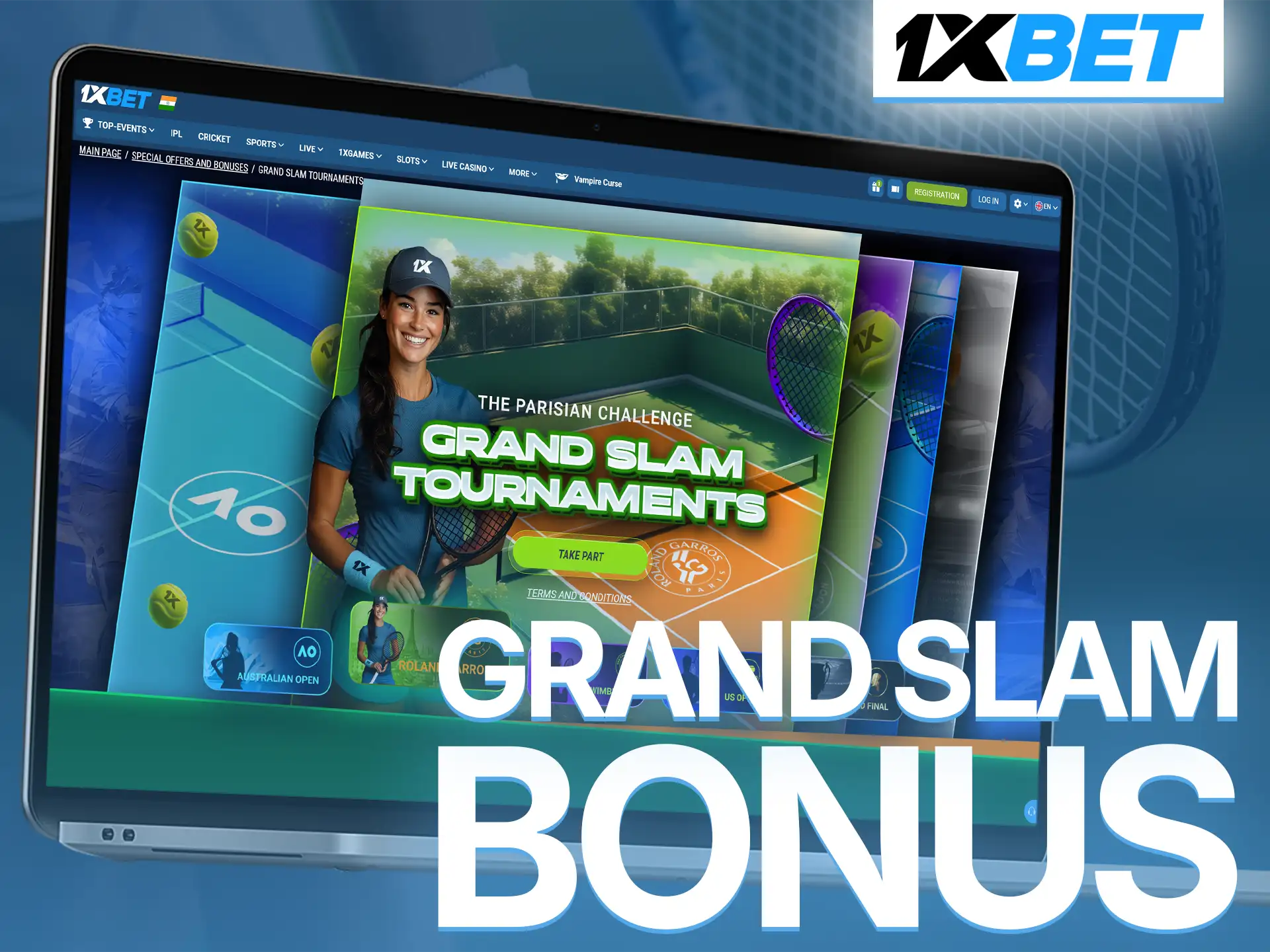Join elite tennis Grand Slam tournament events for massive sports rewards.
