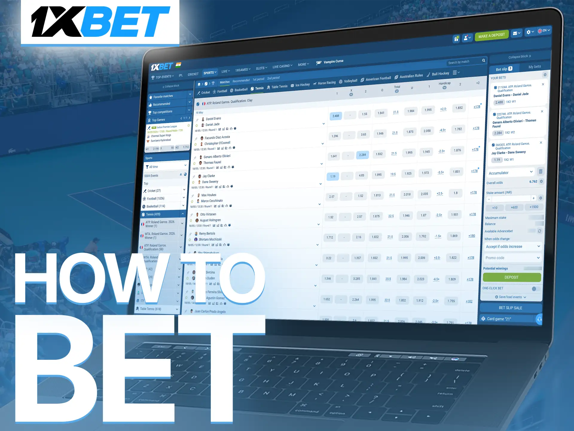 Place your accurate tennis bets with maximum comfort online.