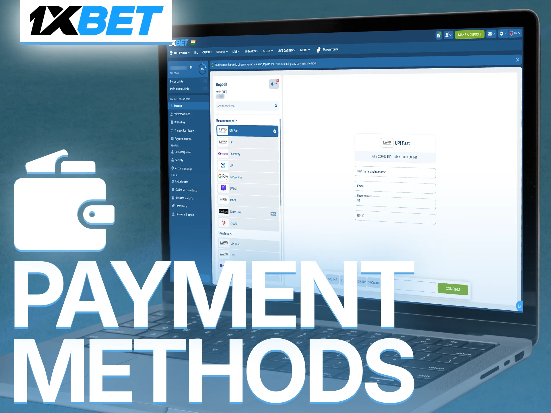 Choose reliable payment methods to fund your tennis gambling balance.