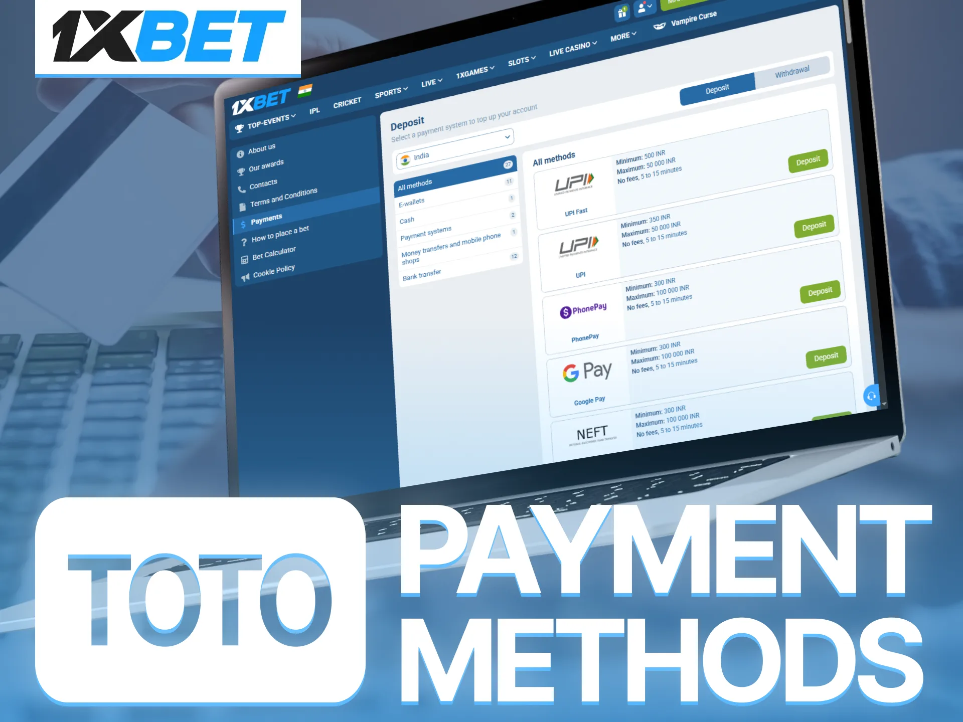 Choose convenient deposit methods to fund your account for seamless 1xBet TOTO actions.