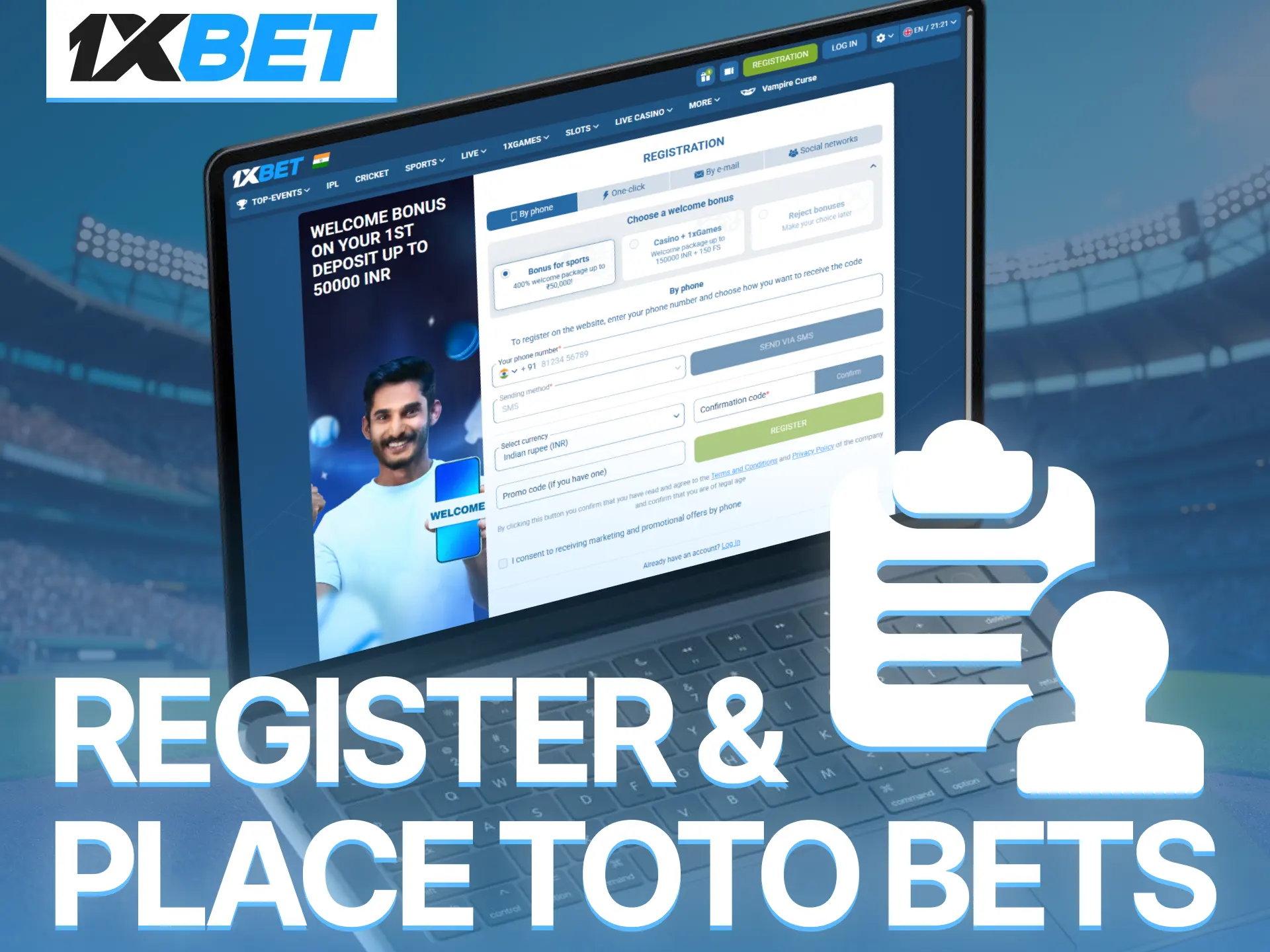 Register a new account today and launch your 1xBet TOTO betting experience.
