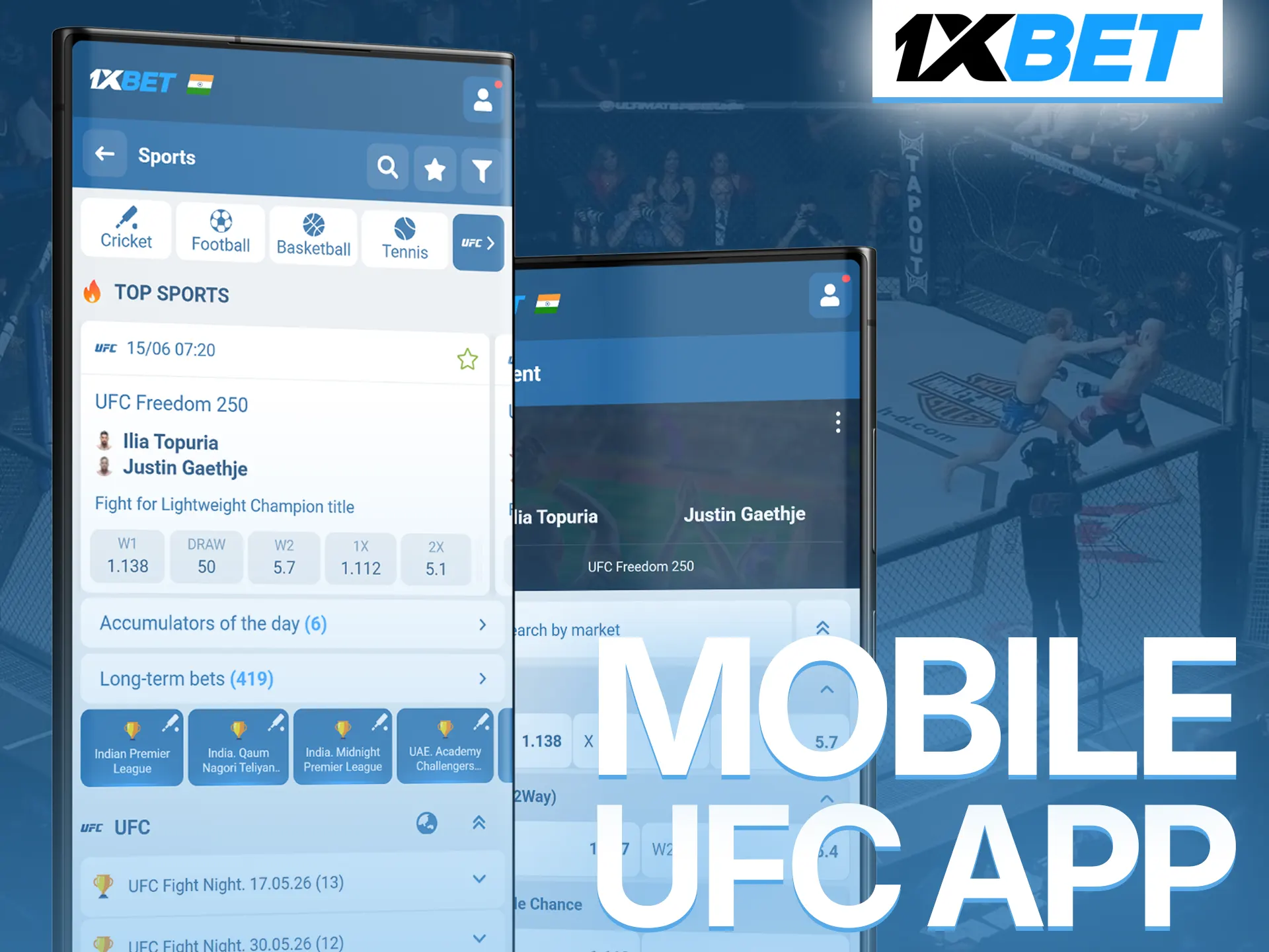 Install the 1xBet mobile app for convenient and fast UFC betting.