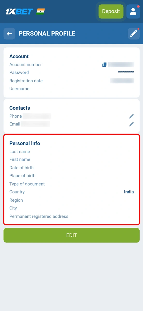 Fill out your personal 1xBet profile to prepare for UFC betting.