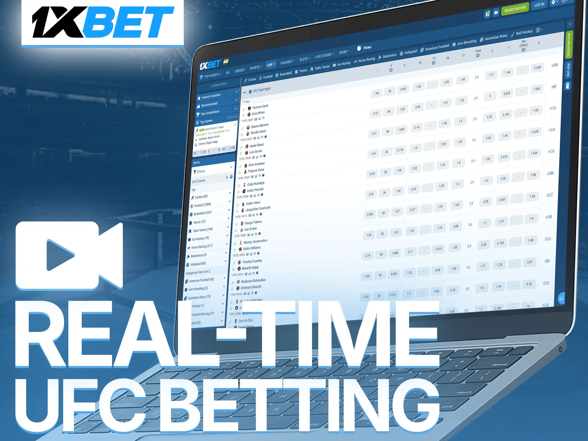 Watch official 1xBet live streams and place bets on UFC events.