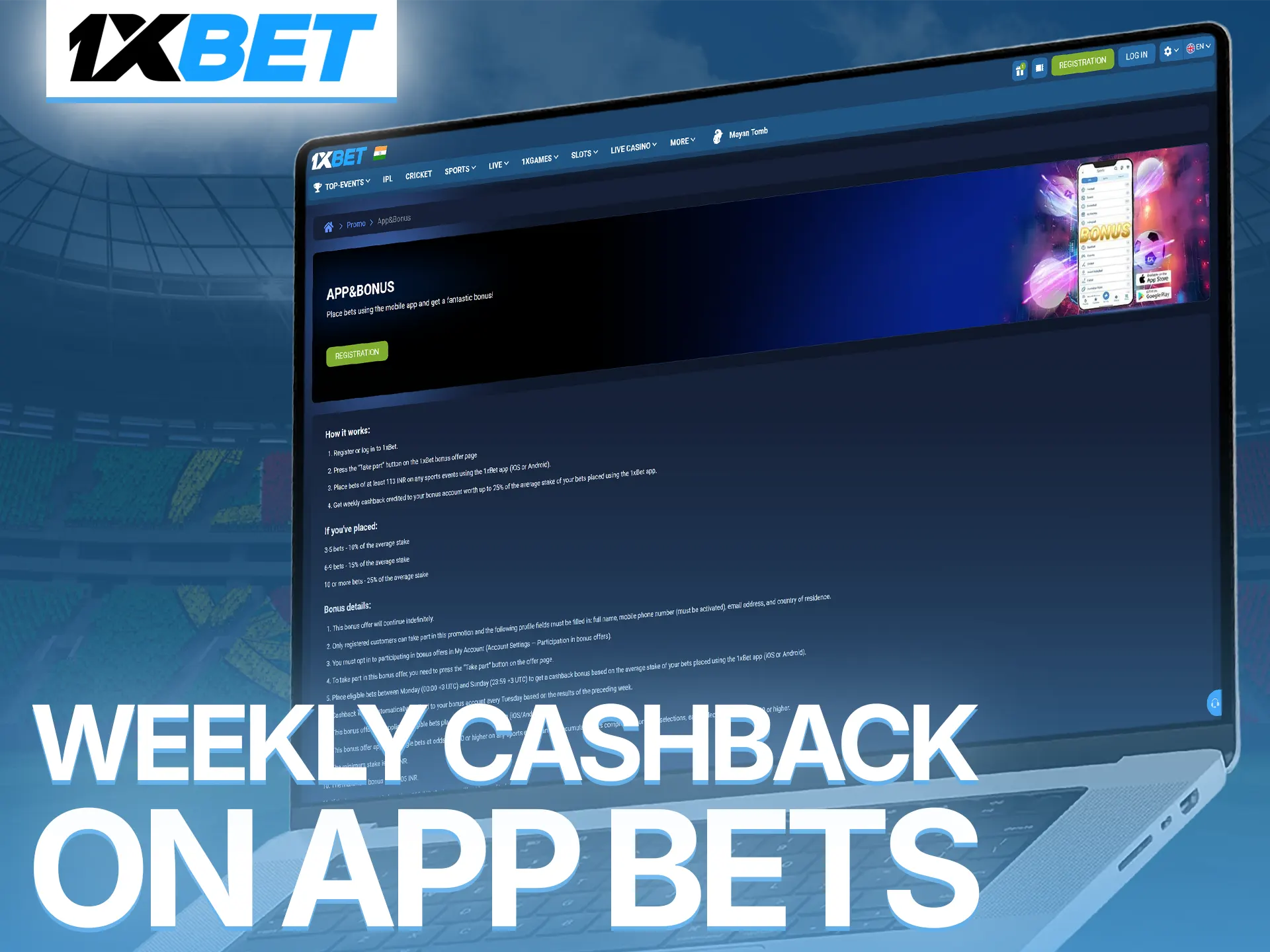 Get a weekly cashback reward on your volleyball bets via the app.