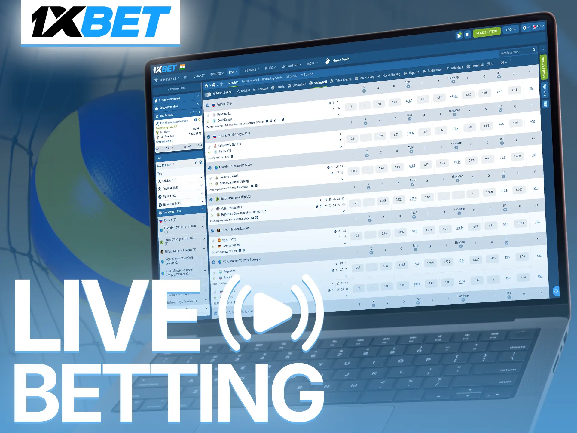 Bet on live volleyball matches and feel the adrenaline with 1xBet.