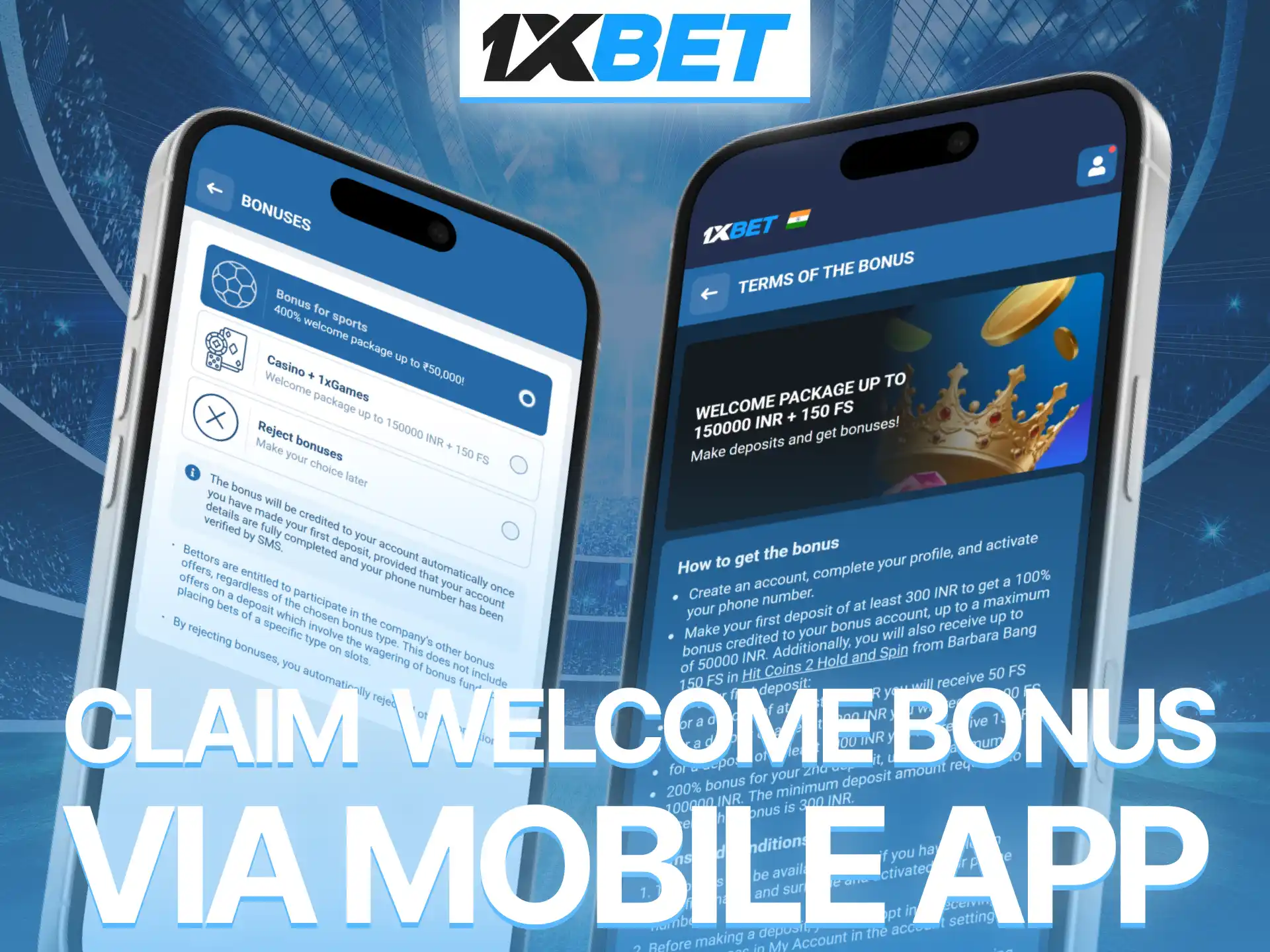 Claim your 1xBet welcome bonus easily through the mobile app platform.